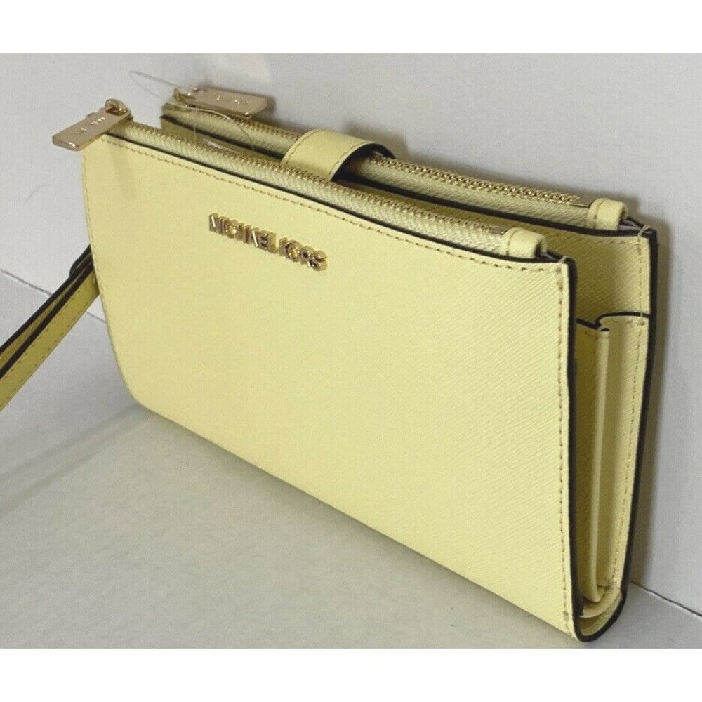 New Michael Kors Jet Set Travel Double zip wristlet Saffiano Leather Buttercup - Picture 5 of 6